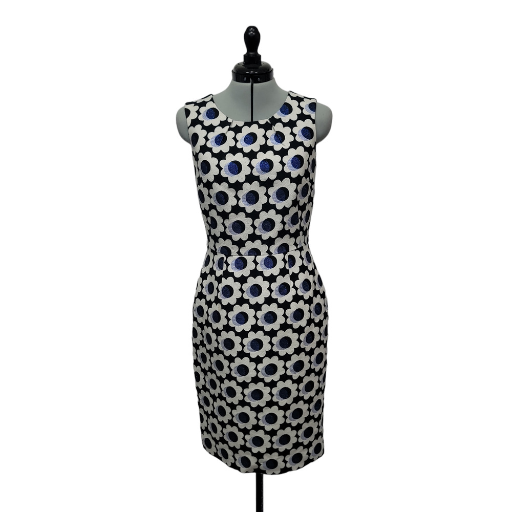 Boden Womens Harriet Pencil Dress in Black White Floral Jacquard Sleeveless